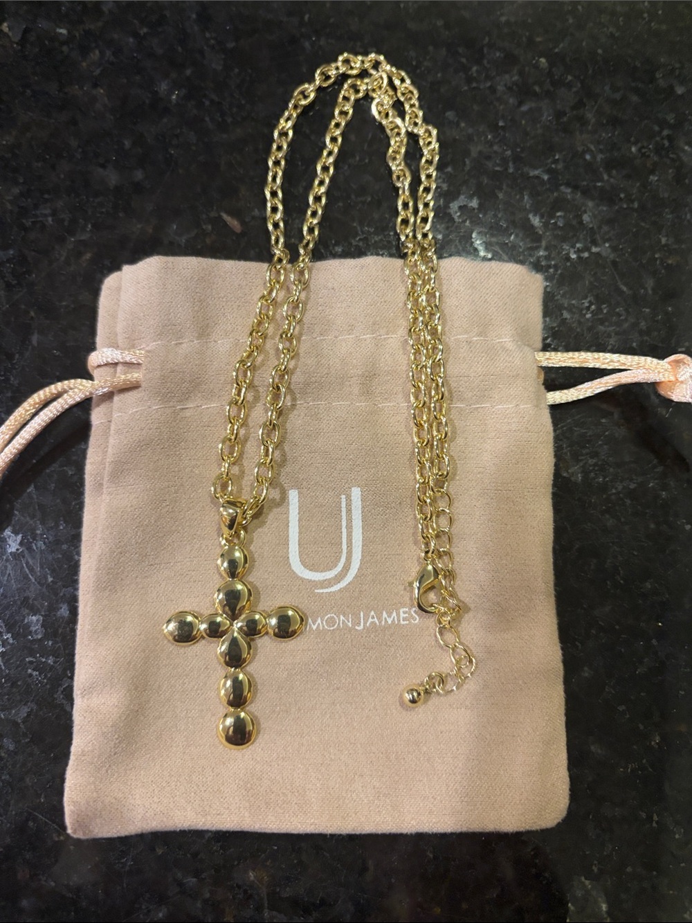 Uncommon James Gold Beaded Cross Pendant Necklace